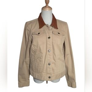 Ralph Lauren Jeans Co. Tan Jean Jacket with Brown Leather Collar